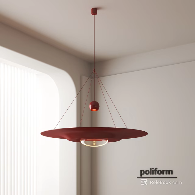 Red Disc Shade Pendant Light with Hanging Design in Modern Interior 3d model
