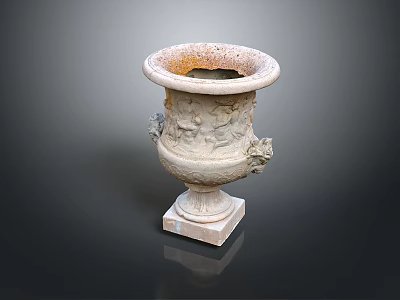 Ornate Classical Stone Vase With Intricate Carvings And Pedestal Base 3d model