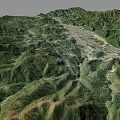 Detailed Mountain Terrain Aerial View With Lush Green Vegetation And Rolling Valleys