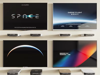 Multiple Modern Televisions Display SPACE Starry Night Earth Arc And Color Gradient Screens 3d model