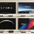 Multiple Modern Televisions Display SPACE Starry Night Earth Arc And Color Gradient Screens