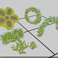 Flower Shaped Circular Arched and Small Bushes on Grid Patterned Ground 3d model