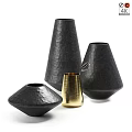Black and Gold Hammered Texture Various Shapes Vases Decorative Ornament Set for Modern Home Decor