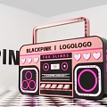 Blackpink LogoLogo Portable Radio For Slimms With Pink Black Heart Patterns On Checkerboard Floor