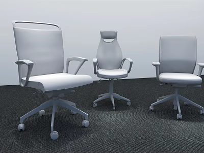 Three White Modern Design Office Chairs with Armrests and Wheels for Comfortable Office Use 3d model
