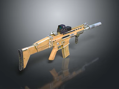 Tactical Assault Rifle with Golden Brown Finish Mounted Scope Metal Components and Detachable Magazine 3d model