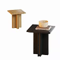 Light And Dark Wooden Side Tables With Natural Bowl And Stacked Books