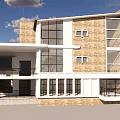Brown Brick Detached Villa Exterior With White Vertical Trim Balconies And Black Railings