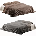 Comfortable Double Bed With Soft Brown And Grey Bedding And Pillows 3d model