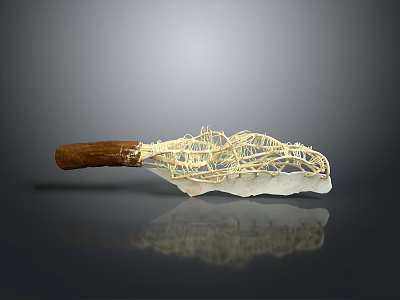 Artistic Weapon With Wooden Handle Net Like Blade Transparent Section And Reflection On Dark Background 3d model