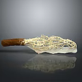 Artistic Weapon With Wooden Handle Net Like Blade Transparent Section And Reflection On Dark Background