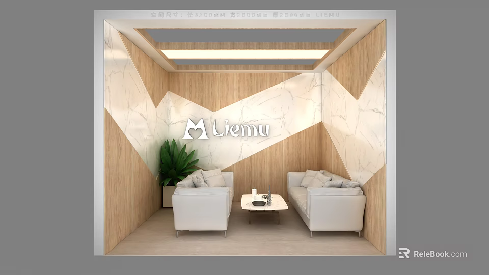 Modern Lounge Area Interior Design With Two White Sofas Coffee Table And Green Plant 3d model