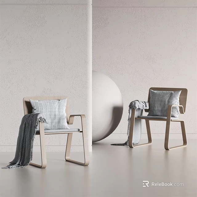 Minimalist Leisure Chairs With Wooden Frame Soft Pillows And Cozy Blankets 3d model 