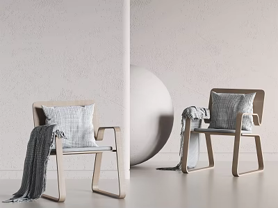 Minimalist Leisure Chairs With Wooden Frame Soft Pillows And Cozy Blankets 3d model