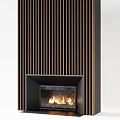 Modern Fireplace Interior Design With Vertical Slats Decor And Burning Fire 3d model