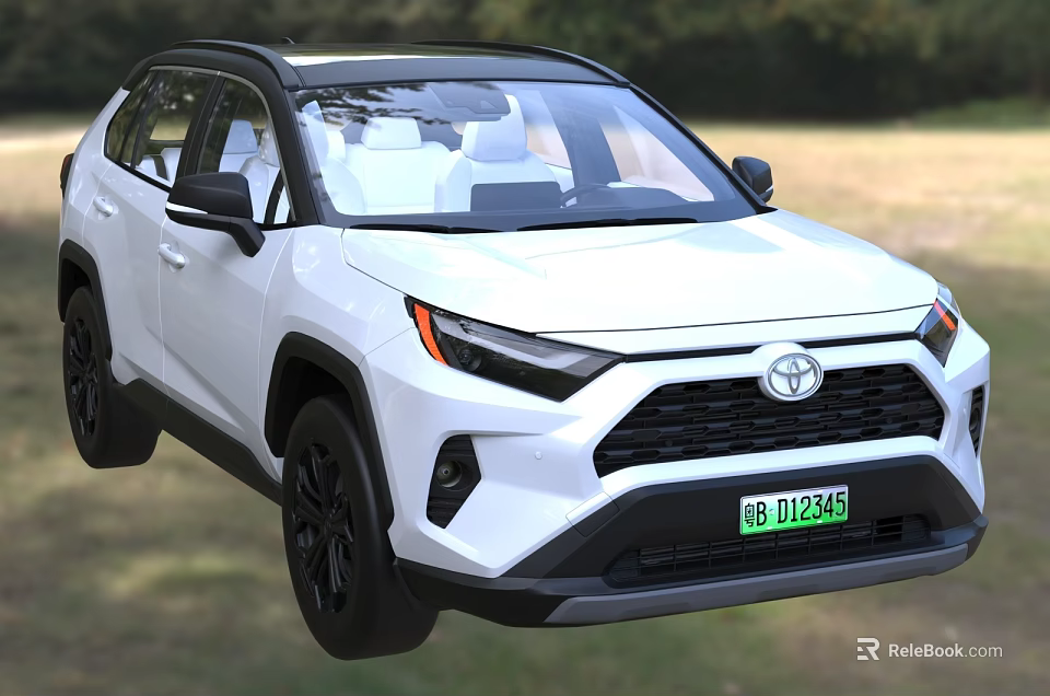 White Toyota SUV With Black Wheels And Front Design In Outdoor Grass Background 3d model 