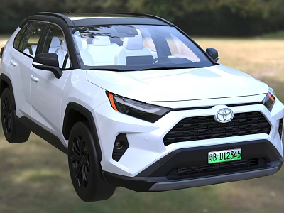 White Toyota SUV With Black Wheels And Front Design In Outdoor Grass Background 3d model