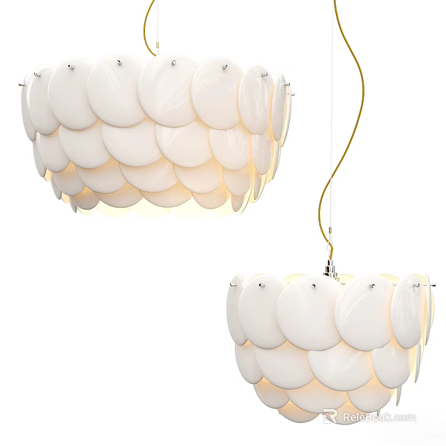 Modern White Petal Shaped Circular Chandelier With Decorative Gold Metal Wire 3d model 