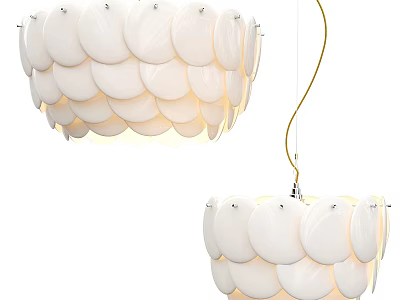 Modern White Petal Shaped Circular Chandelier With Decorative Gold Metal Wire 3d model