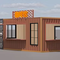 Modern Commercial Street Container Shop With Brown Exterior Orange Sign And Windows