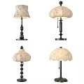 Vintage Decorative Table Lamps With Floral Pattern Shades And Black Bases