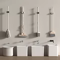 Wall Mounted Bathroom Cleaning Accessories With Broom Mop Brush And White Containers