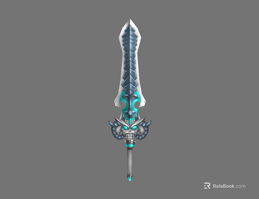 Ornate Fantasy Sword With Intricate Blade Patterns And Blue Green Dragon Head Hilt Design 3d model 