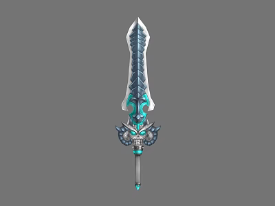 Ornate Fantasy Sword With Intricate Blade Patterns And Blue Green Dragon Head Hilt Design 3d model