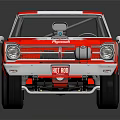 Vintage Red And White Modified Car With Exposed Engine Thornhill Graphics And V8 550 Plate