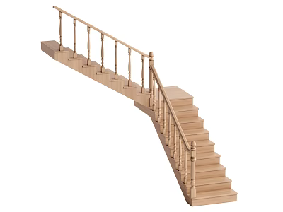 Elegant Wooden Curved Staircase With Handrail And Classic Steps For Home Interior 3d model