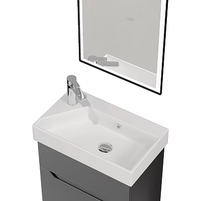 Sleek Modern Bathroom Sink With White Basin Faucet And Wall Mounted Mirror 3d model