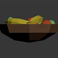 Colorful Low Poly Assorted Fruits in Wooden Bowl with Banana Apple Orange Pear