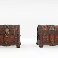 Two Vintage Decorative Wooden Chests With Carved Patterns And Metal Hardware