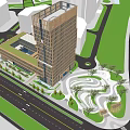 Contemporary High Rise Hotel Building With Glass Curtain Wall And Urban Landscaping