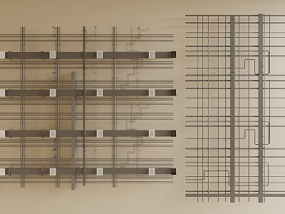 Ceiling Suspension System Framework With Metal Grid Structure And Support Beams 3d model