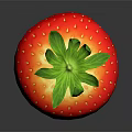 Fresh Red Strawberry with Green Leaves Plump Texture and Yellow Seeds on Dark Background