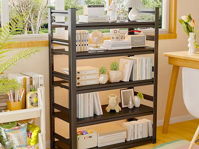 Modern Multi Tiered Bookshelf With Books Decorative Pieces Potted Plants And Storage Boxes 3d model