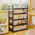 Modern Multi Tiered Bookshelf With Books Decorative Pieces Potted Plants And Storage Boxes