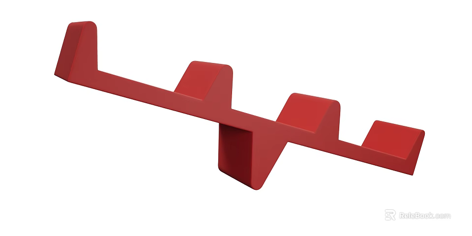 Red Modern Wall Mounted Hook Rack With Multiple Square Hooks 3d model 