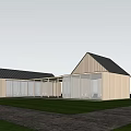Modern Single Family House Exterior With Wooden Siding Gable Roof And Large Glass Windows