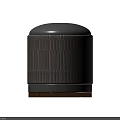 Round Gray Ottoman With Textured Upholstery And Gold Base Modern Design