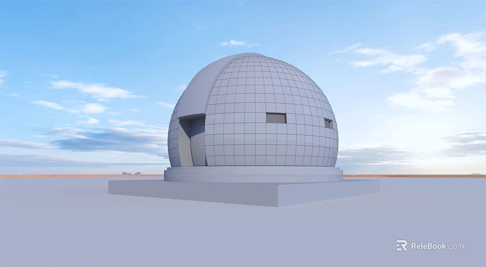 Domed Building With Grid Pattern And Square Base Under Blue Sky 3d model