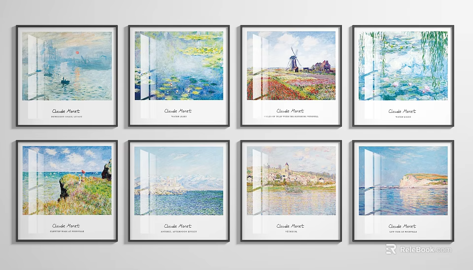 Framed Claude Monet Paintings Collection With Landscape And Water Lily Artworks 3d model 