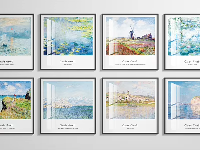 Framed Claude Monet Paintings Collection With Landscape And Water Lily Artworks 3d model