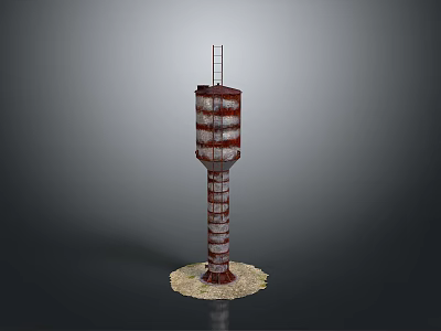 Tall Industrial Water Tower Equipment With Metal Structure Ladder And Base Foundation 3d model