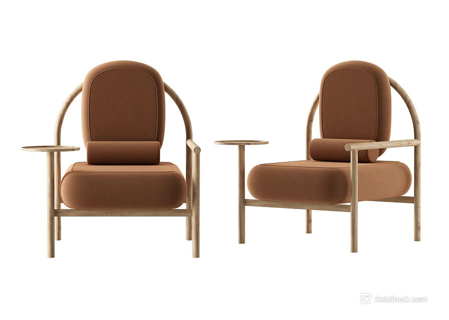 Modern Brown Fabric Single Sofa With Armrest And Side Table 3d model