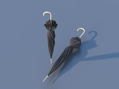 Practical Black Folded Umbrellas With White Handles On Blue Surface 3d model