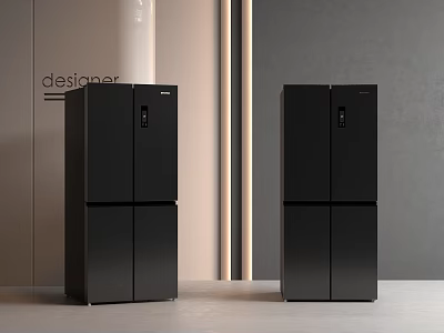 Modern Black Double Door Refrigerators In Sleek Designer Interior Space Setup 3d model