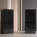 Modern Black Double Door Refrigerators In Sleek Designer Interior Space Setup 3d model