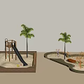 Outdoor Play Equipment With Slide Climbing Frames And Palm Trees In Sand Areas